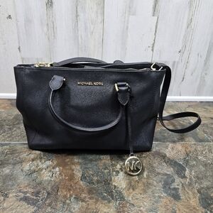 Michael Kors dark gray gold tone 3 pocket purse with handle and strap